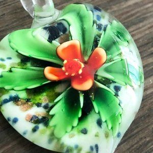 Glass Heart Floral Pendant